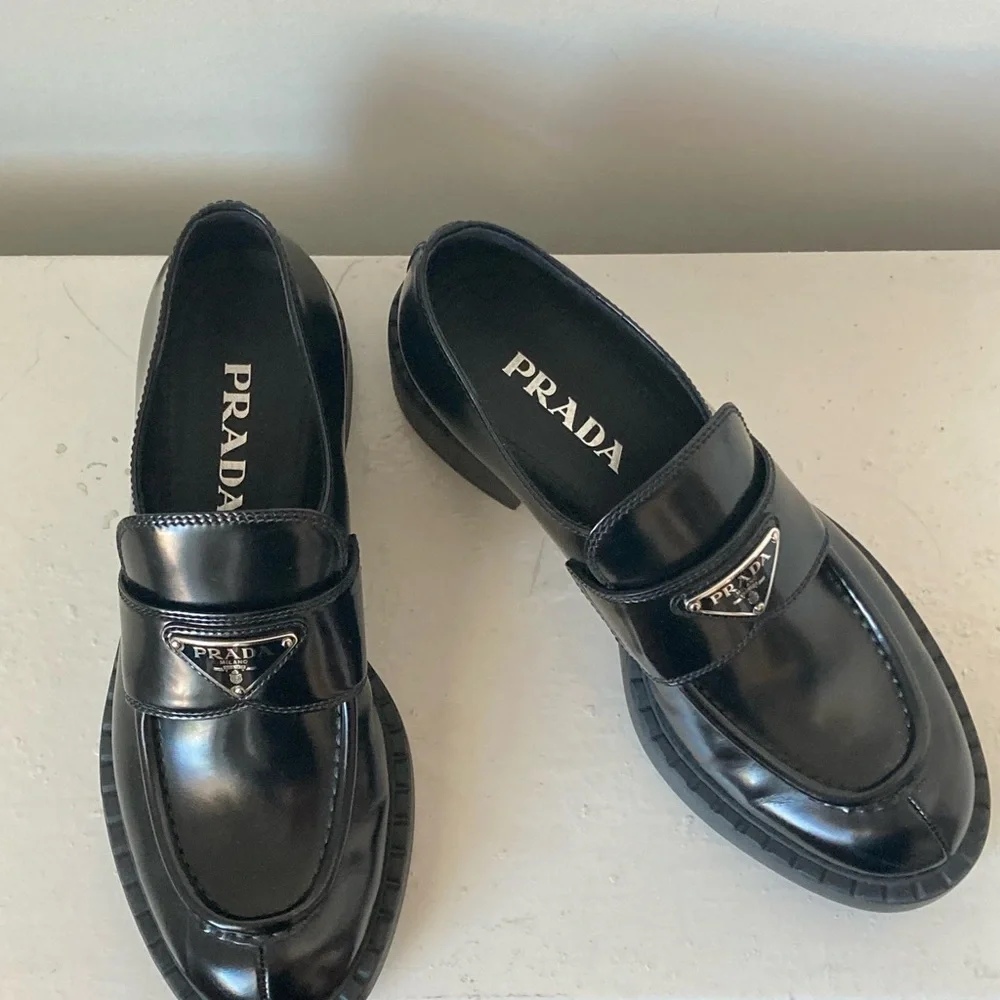 Prada Brushed Leather Black Loafers Size 38 - Picture 7 of 10
